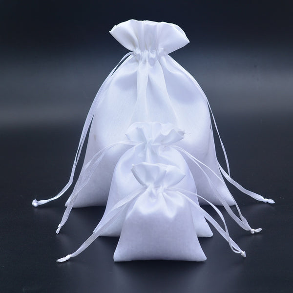 White Satin Drawstring Gift Bags Comb/Hair/Candy/Jewelry/Necklace/Rings/Beads Packaging Bag Silk Cloth Bag Travel Pouch 300pcs