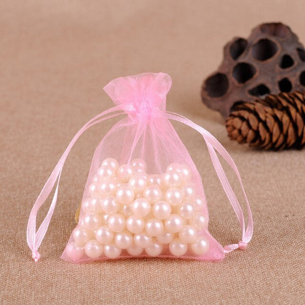 100Pcs 7x9 11x16 13x18 17x23 30x40cm Organza Sheer Gauze Element Jewelry Bags Packing Drawable Organza Bags Wedding Gift Bags